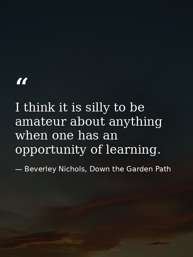 I think it is silly to be amateur about anything when one has an opportunity of learning. — Beverley Nichols, Down the Garden Path