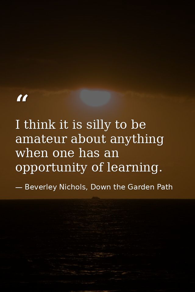 I think it is silly to be amateur about anything when one has an opportunity of learning. — Beverley Nichols, Down the Garden Path