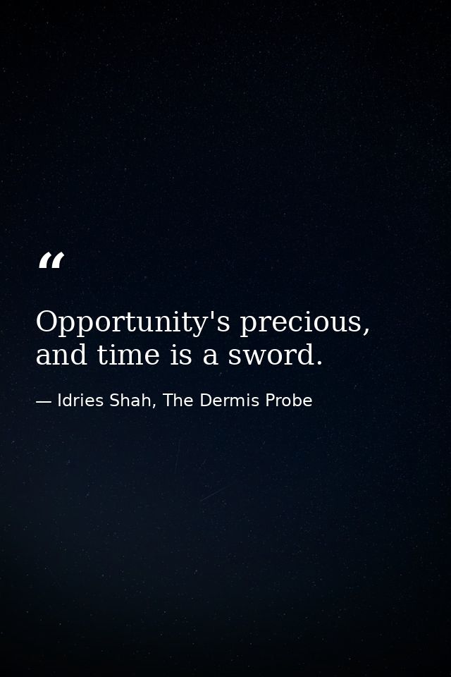Opportunity's precious, and time is a sword. — Idries Shah, The Dermis Probe