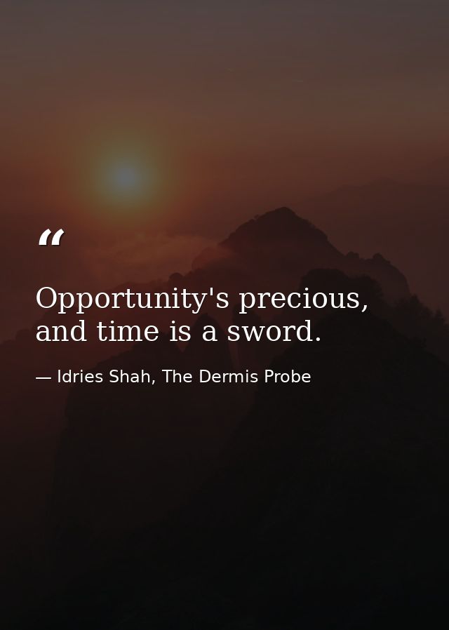 Opportunity's precious, and time is a sword. — Idries Shah, The Dermis Probe
