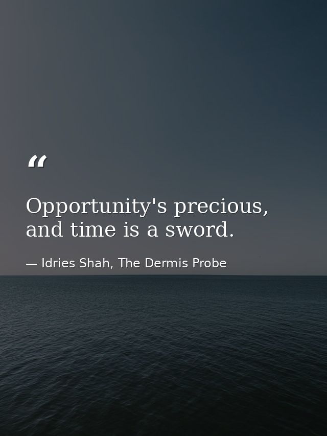 Opportunity's precious, and time is a sword. — Idries Shah, The Dermis Probe