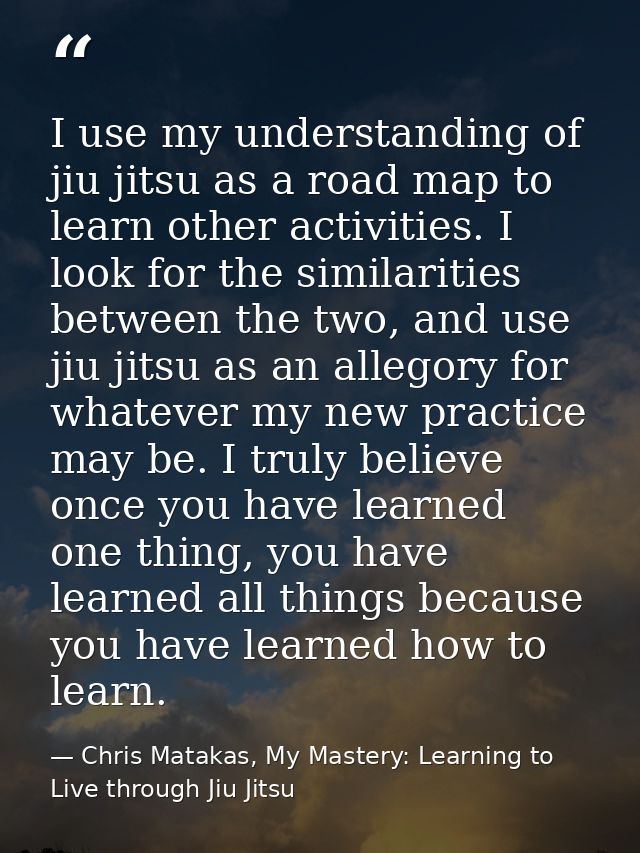 I use my understanding of jiu jitsu as a road map to learn other activities. I look for the similarities between the two — Chris Matakas, My Mastery: Learning to Live through Jiu Jitsu