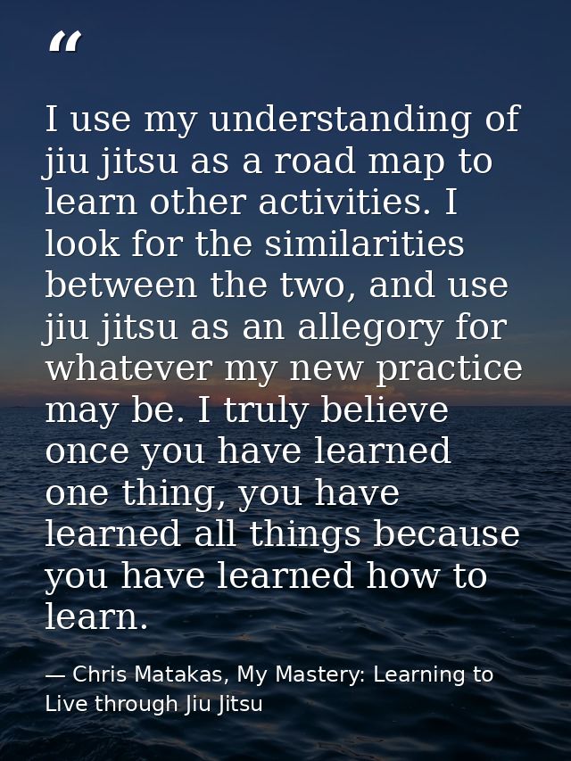 I use my understanding of jiu jitsu as a road map to learn other activities. I look for the similarities between the two — Chris Matakas, My Mastery: Learning to Live through Jiu Jitsu