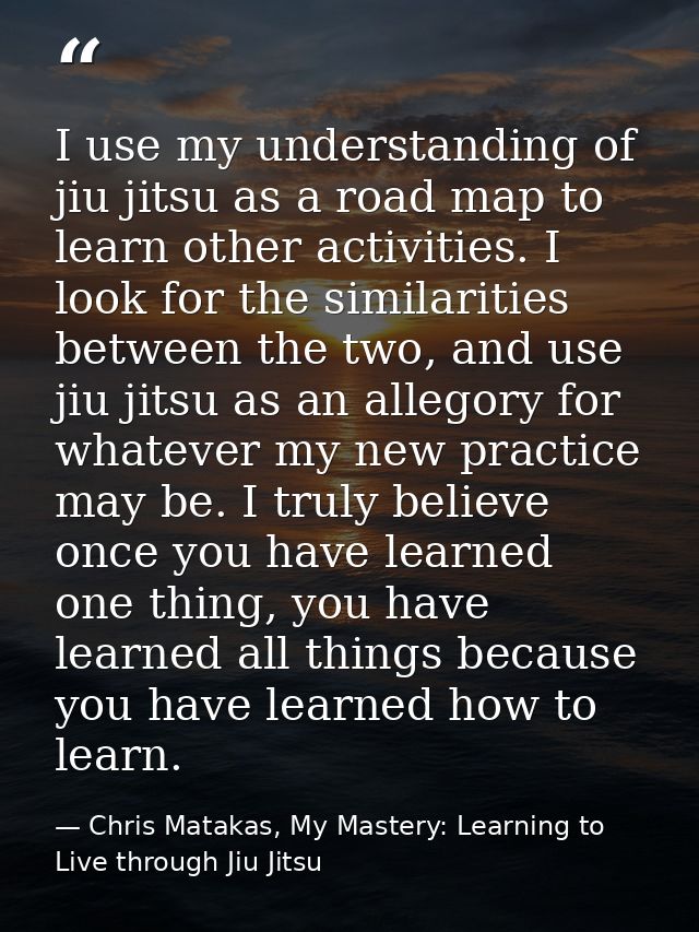 I use my understanding of jiu jitsu as a road map to learn other activities. I look for the similarities between the two — Chris Matakas, My Mastery: Learning to Live through Jiu Jitsu