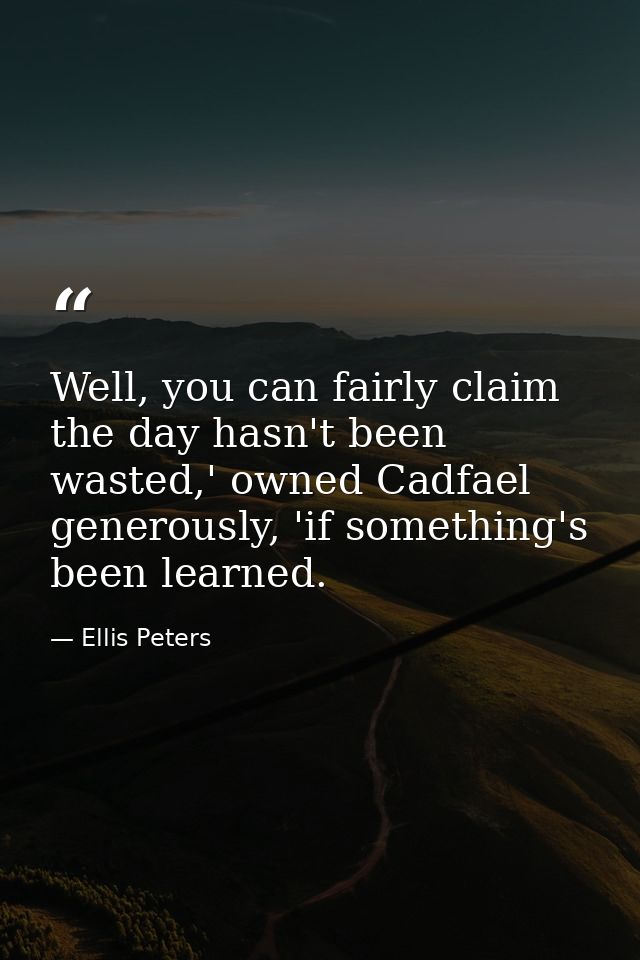 Well, you can fairly claim the day hasn't been wasted,' owned Cadfael generously, 'if something's been learned. — Ellis Peters
