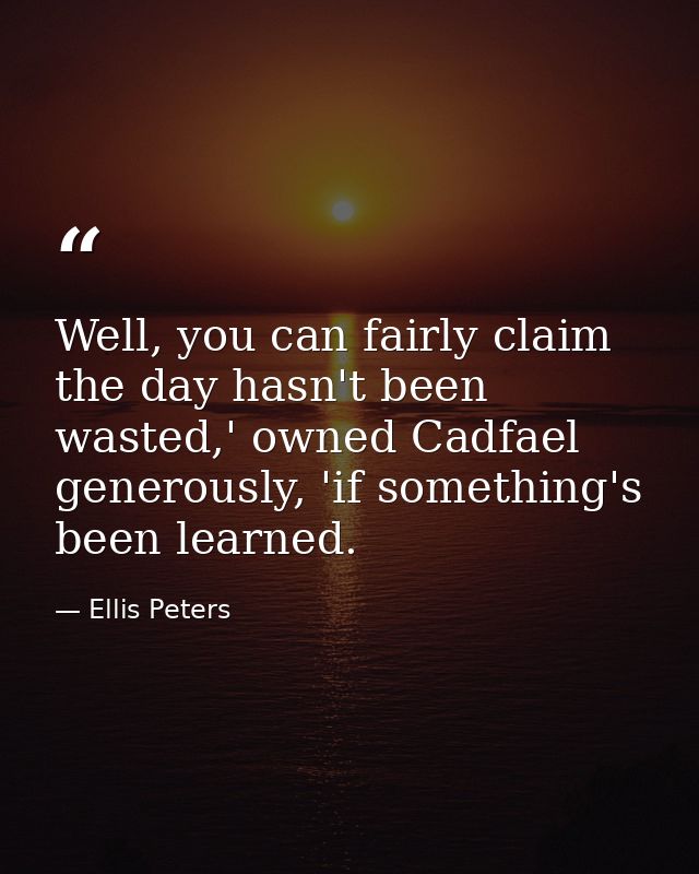 Well, you can fairly claim the day hasn't been wasted,' owned Cadfael generously, 'if something's been learned. — Ellis Peters