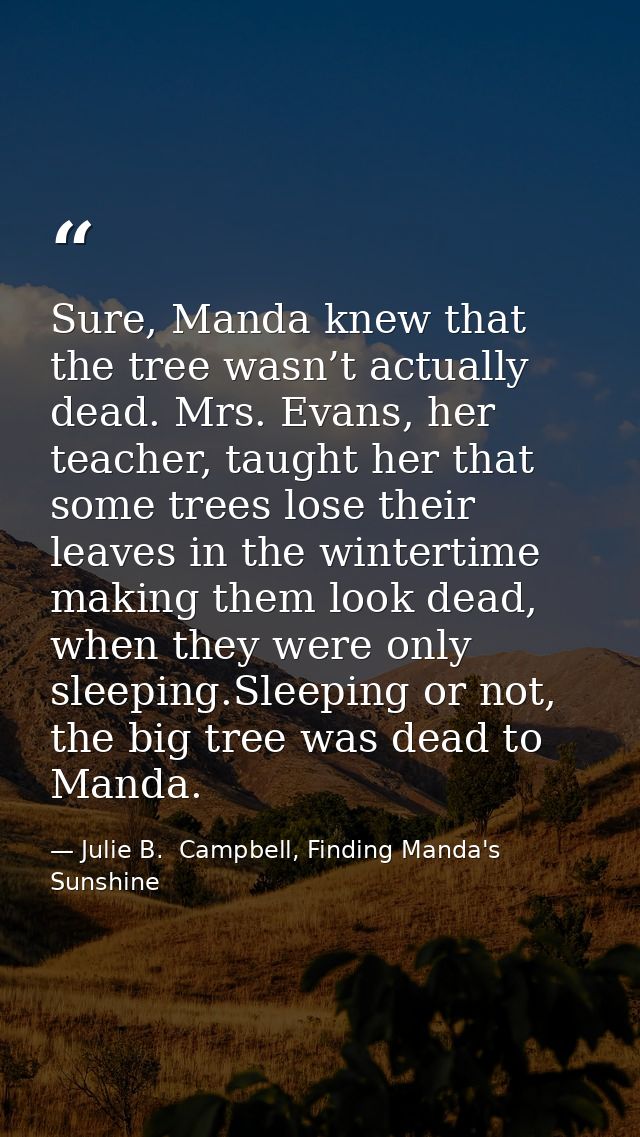 Sure, Manda knew that the tree wasn’t actually dead. Mrs. Evans, her teacher, taught her that some trees lose their leav — Julie B.  Campbell, Finding Manda's Sunshine