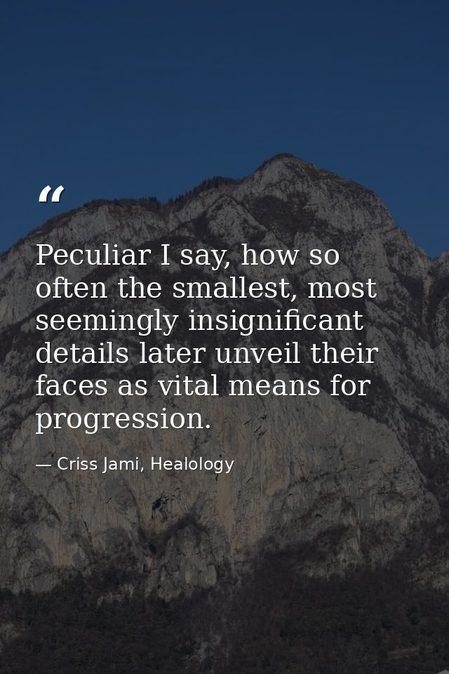 Peculiar I say, how so often the smallest, most seemingly insignificant details later unveil their faces as vital means  — Criss Jami, Healology