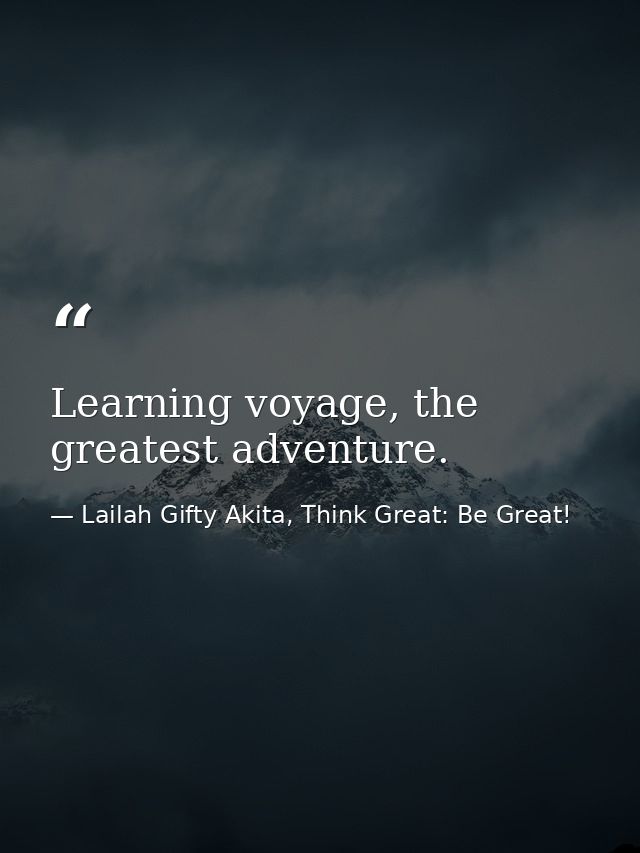 Learning voyage, the greatest adventure. — Lailah Gifty Akita, Think Great: Be Great!