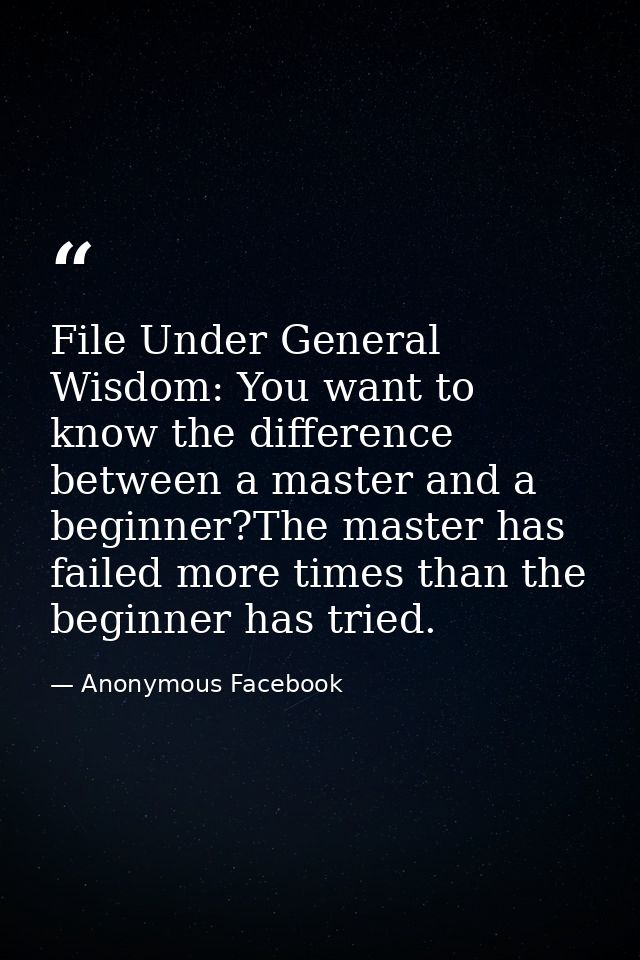 File Under General Wisdom: You want to know the difference between a master and a beginner?The master has failed more ti — Anonymous Facebook