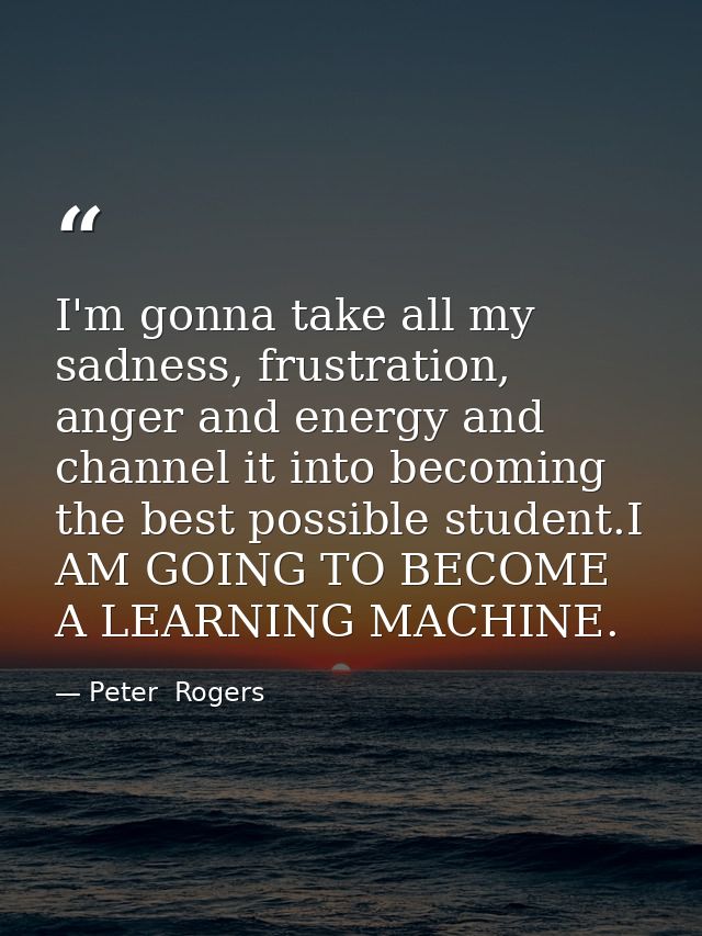 I'm gonna take all my sadness, frustration, anger and energy and channel it into becoming the best possible student.I AM — Peter  Rogers