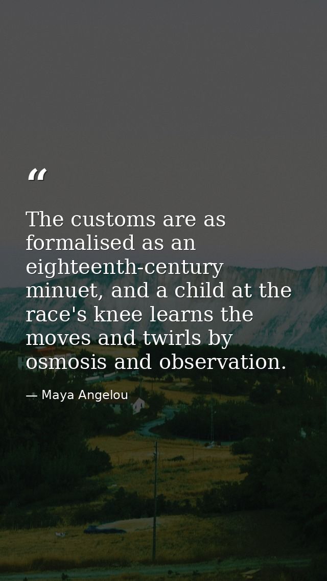 The customs are as formalised as an eighteenth-century minuet, and a child at the race's knee learns the moves and twirl — Maya Angelou