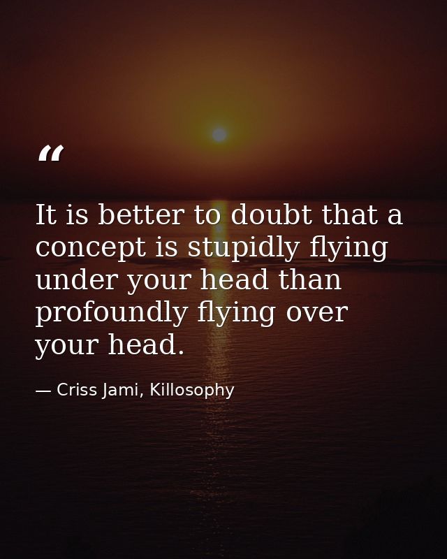It is better to doubt that a concept is stupidly flying under your head than profoundly flying over your head. — Criss Jami, Killosophy
