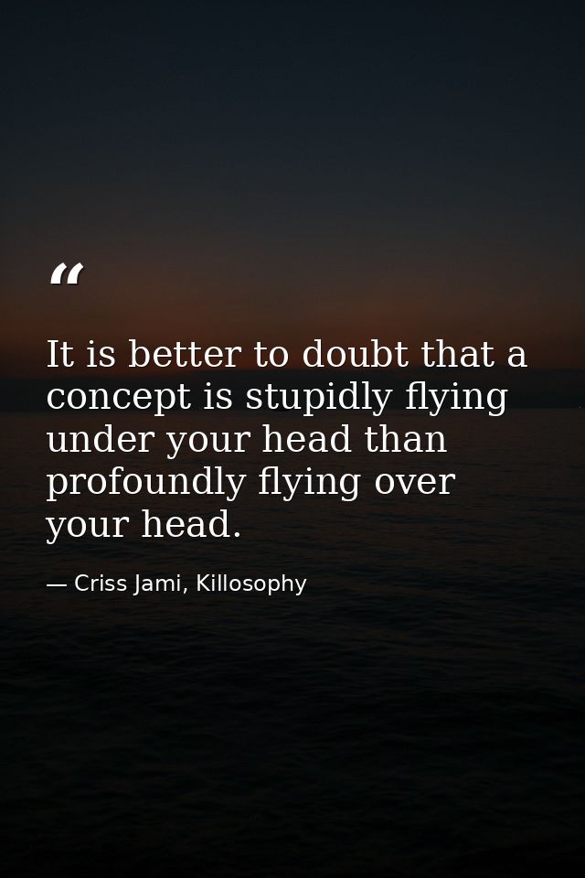 It is better to doubt that a concept is stupidly flying under your head than profoundly flying over your head. — Criss Jami, Killosophy