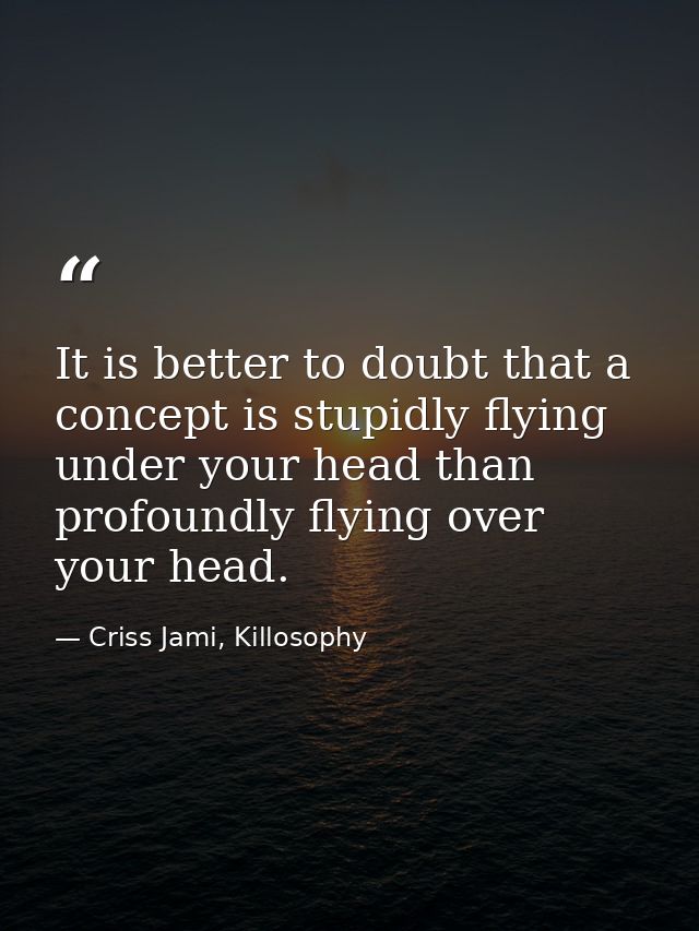 It is better to doubt that a concept is stupidly flying under your head than profoundly flying over your head. — Criss Jami, Killosophy