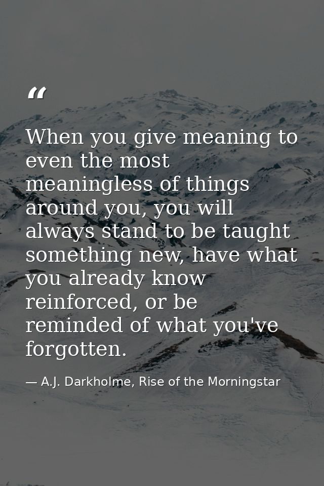 When you give meaning to even the most meaningless of things around you, you will always stand to be taught something ne — A.J. Darkholme, Rise of the Morningstar