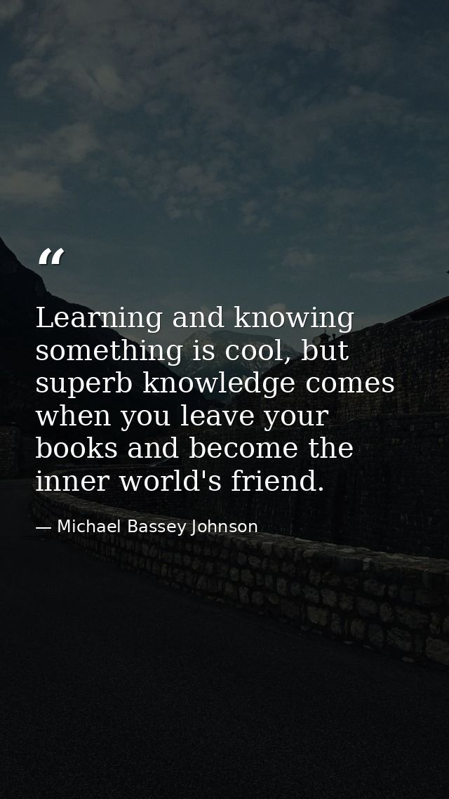 Learning and knowing something is cool, but superb knowledge comes when you leave your books and become the inner world' — Michael Bassey Johnson