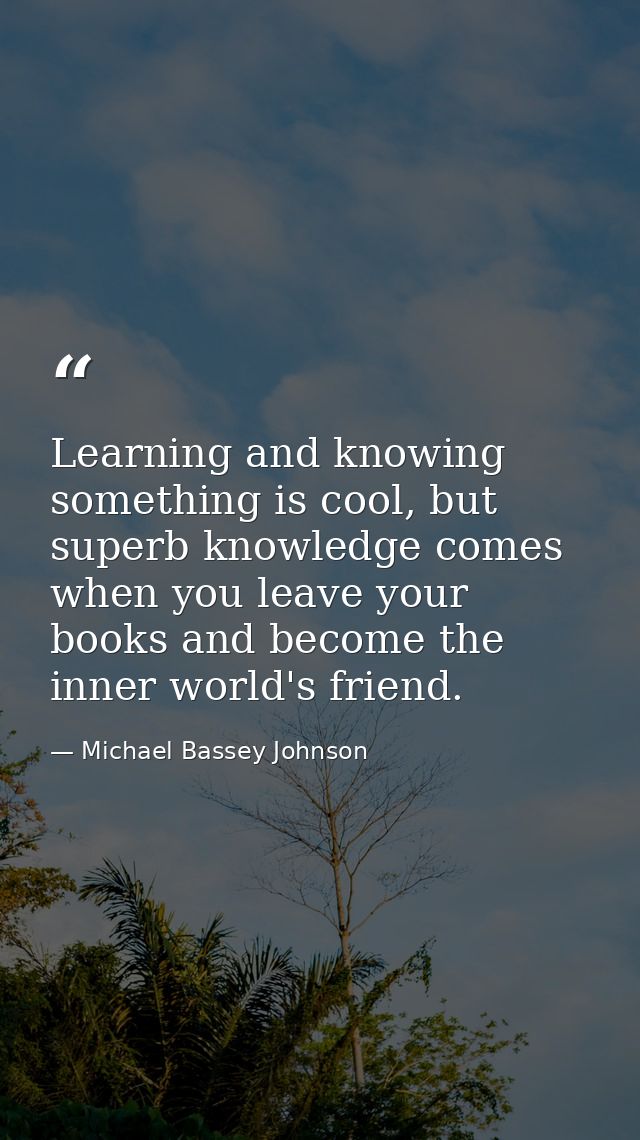 Learning and knowing something is cool, but superb knowledge comes when you leave your books and become the inner world' — Michael Bassey Johnson