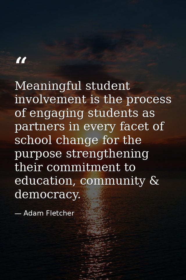 Meaningful student involvement is the process of engaging students as partners in every facet of school change for the p — Adam Fletcher