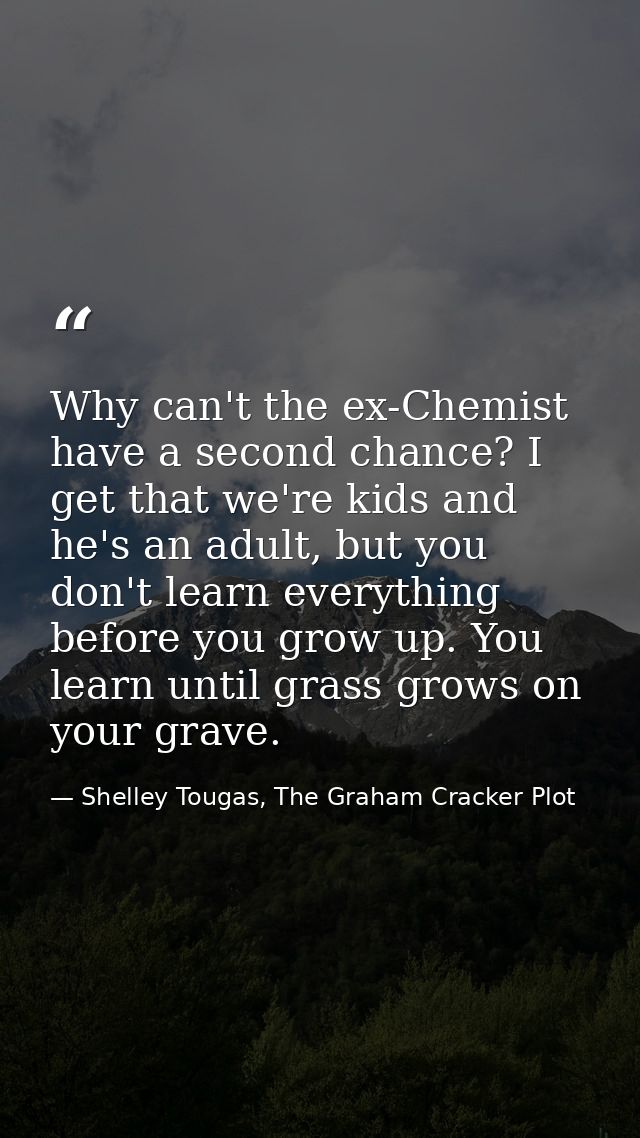 Why can't the ex-Chemist have a second chance? I get that we're kids and he's an adult, but you don't learn everything b — Shelley Tougas, The Graham Cracker Plot