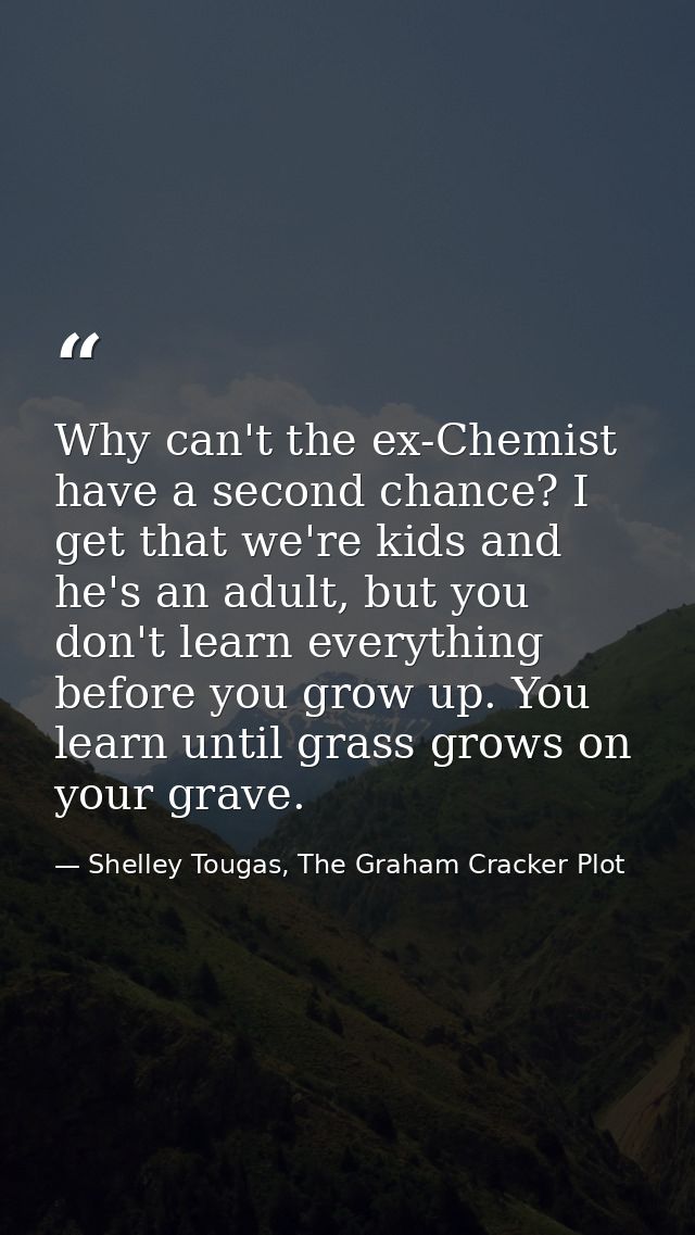 Why can't the ex-Chemist have a second chance? I get that we're kids and he's an adult, but you don't learn everything b — Shelley Tougas, The Graham Cracker Plot