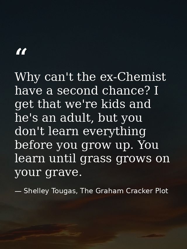 Why can't the ex-Chemist have a second chance? I get that we're kids and he's an adult, but you don't learn everything b — Shelley Tougas, The Graham Cracker Plot