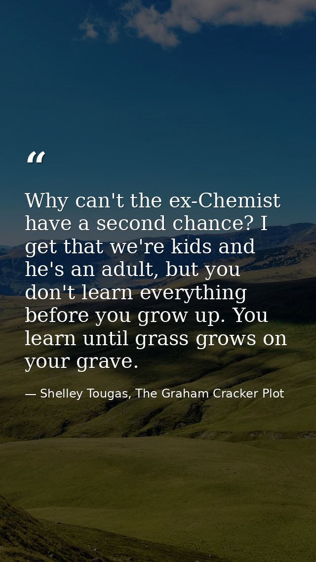 Why can't the ex-Chemist have a second chance? I get that we're kids and he's an adult, but you don't learn everything b — Shelley Tougas, The Graham Cracker Plot