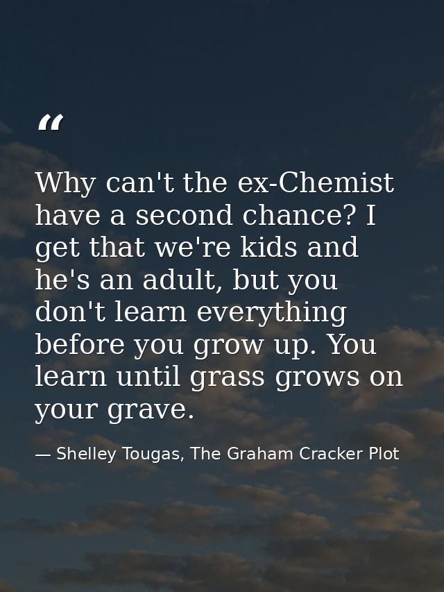Why can't the ex-Chemist have a second chance? I get that we're kids and he's an adult, but you don't learn everything b — Shelley Tougas, The Graham Cracker Plot