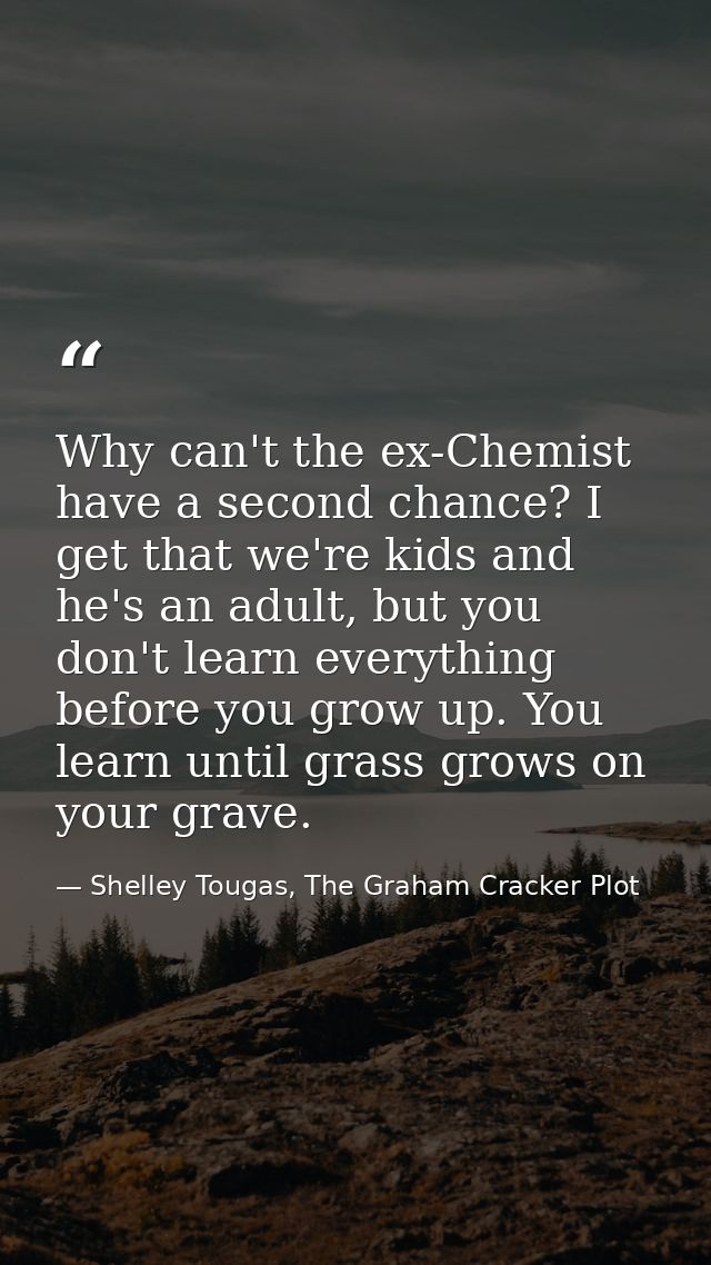 Why can't the ex-Chemist have a second chance? I get that we're kids and he's an adult, but you don't learn everything b — Shelley Tougas, The Graham Cracker Plot