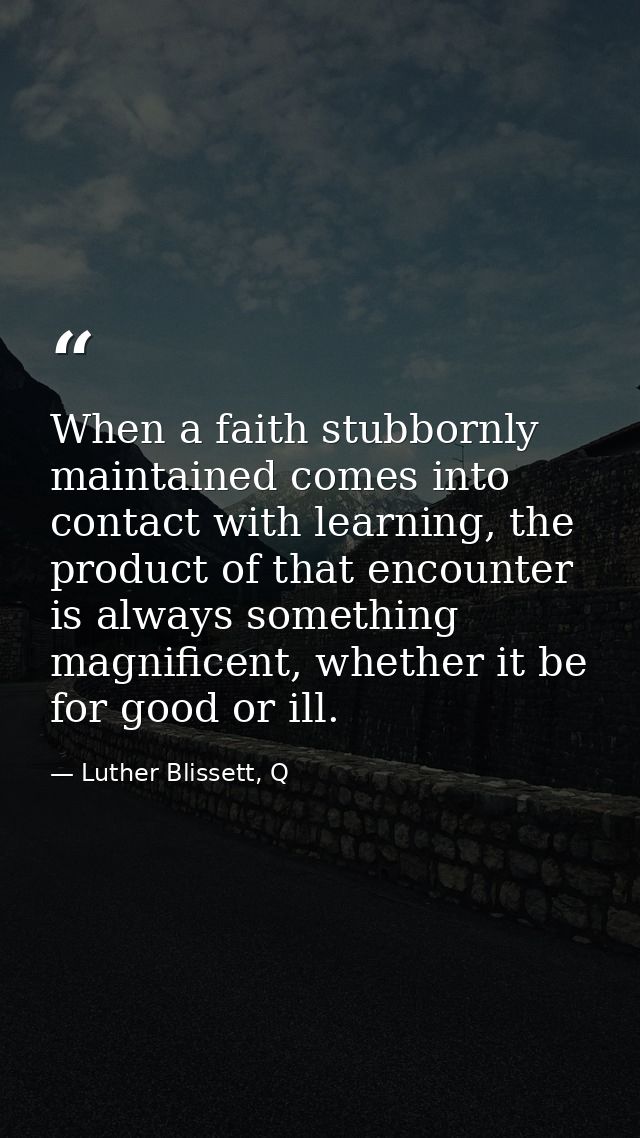 When a faith stubbornly maintained comes into contact with learning, the product of that encounter is always something m — Luther Blissett, Q
