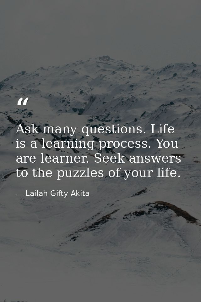 Ask many questions. Life is a learning process. You are learner. Seek answers to the puzzles of your life. — Lailah Gifty Akita