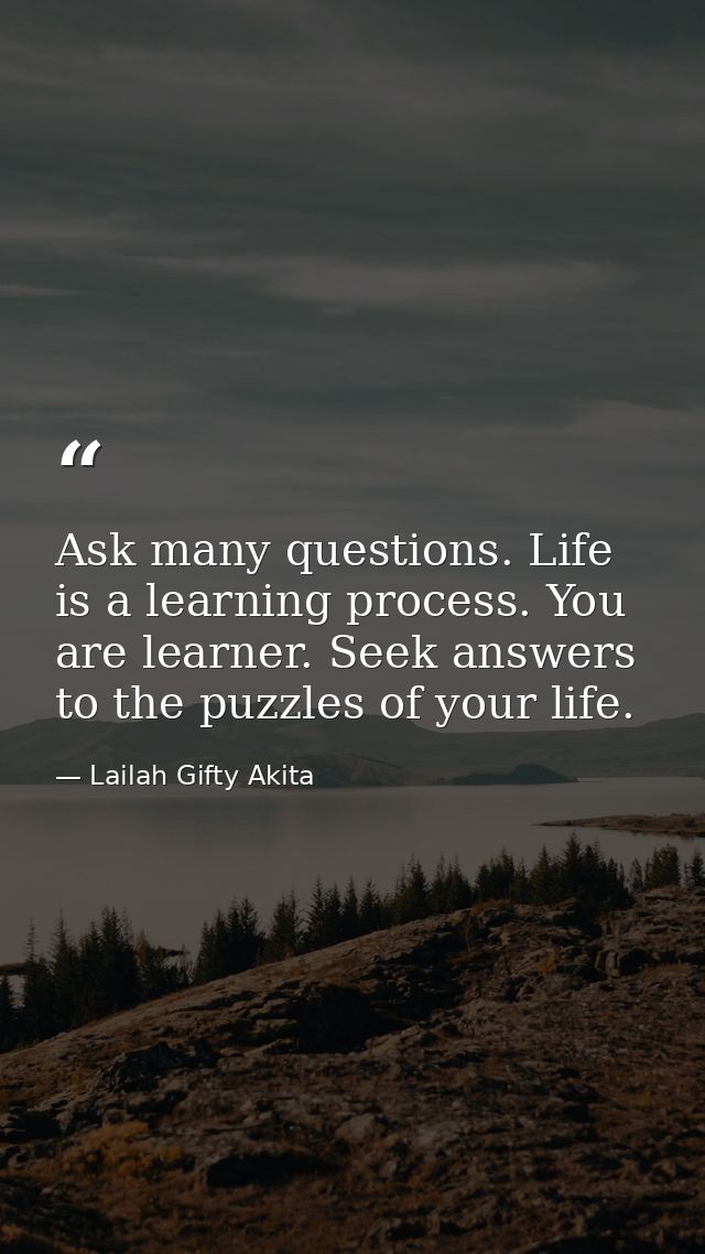Ask many questions. Life is a learning process. You are learner. Seek answers to the puzzles of your life. — Lailah Gifty Akita