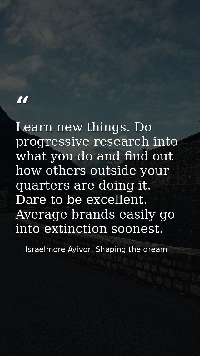 Learn new things. Do progressive research into what you do and find out how others outside your quarters are doing it. D — Israelmore Ayivor, Shaping the dream