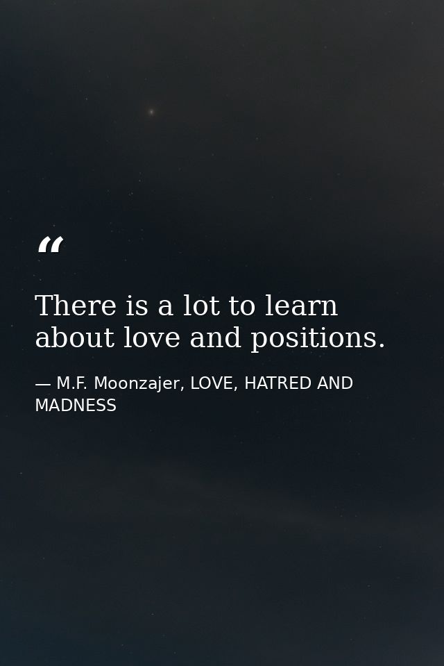 There is a lot to learn about love and positions. — M.F. Moonzajer, LOVE, HATRED AND MADNESS