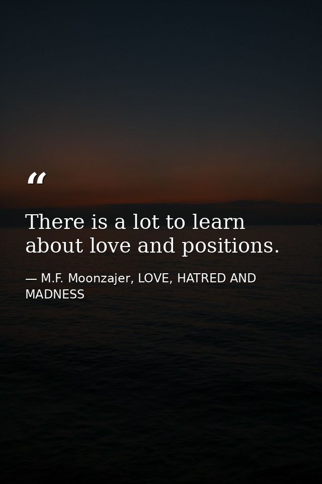 There is a lot to learn about love and positions. — M.F. Moonzajer, LOVE, HATRED AND MADNESS