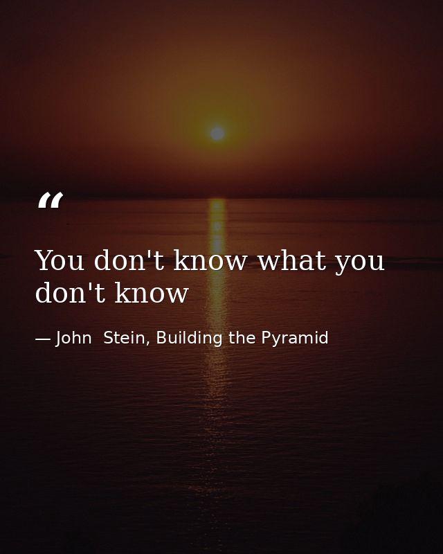 You don't know what you don't know — John  Stein, Building the Pyramid