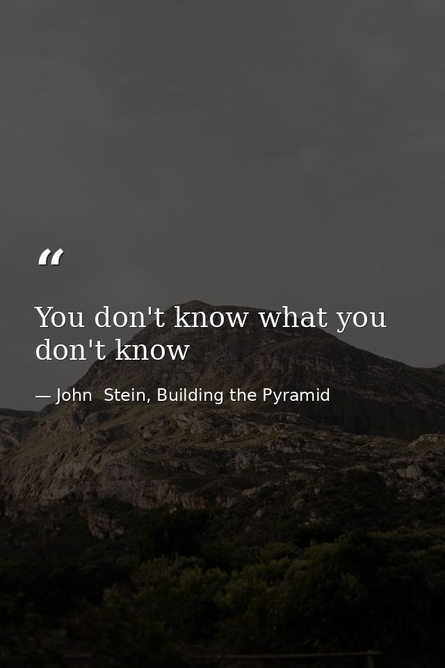 You don't know what you don't know — John  Stein, Building the Pyramid