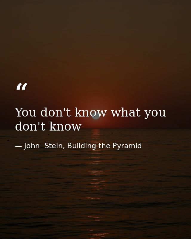 You don't know what you don't know — John  Stein, Building the Pyramid