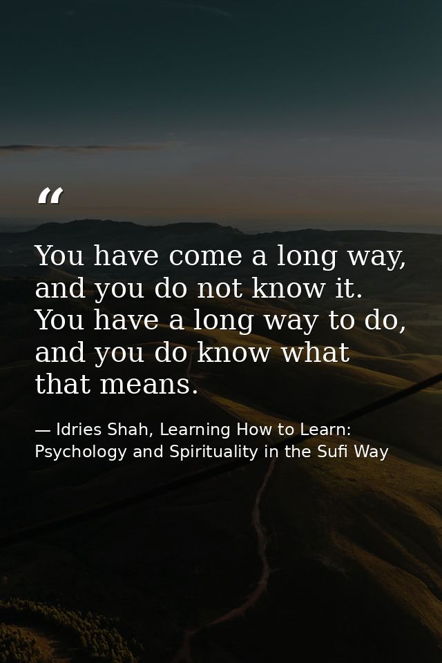 You have come a long way, and you do not know it. You have a long way to do, and you do know what that means. — Idries Shah, Learning How to Learn: Psychology and Spirituality in the Sufi Way