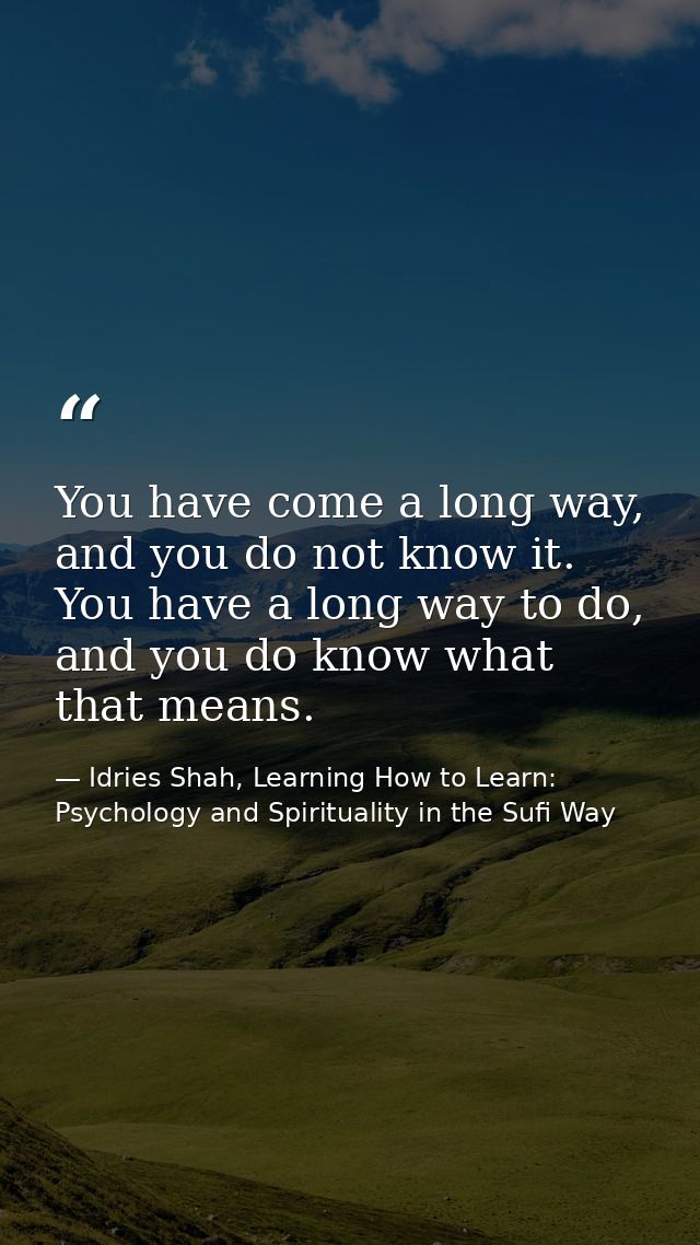 You have come a long way, and you do not know it. You have a long way to do, and you do know what that means. — Idries Shah, Learning How to Learn: Psychology and Spirituality in the Sufi Way