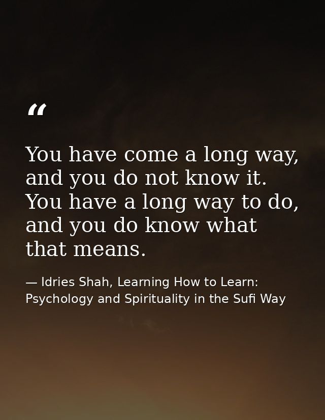You have come a long way, and you do not know it. You have a long way to do, and you do know what that means. — Idries Shah, Learning How to Learn: Psychology and Spirituality in the Sufi Way