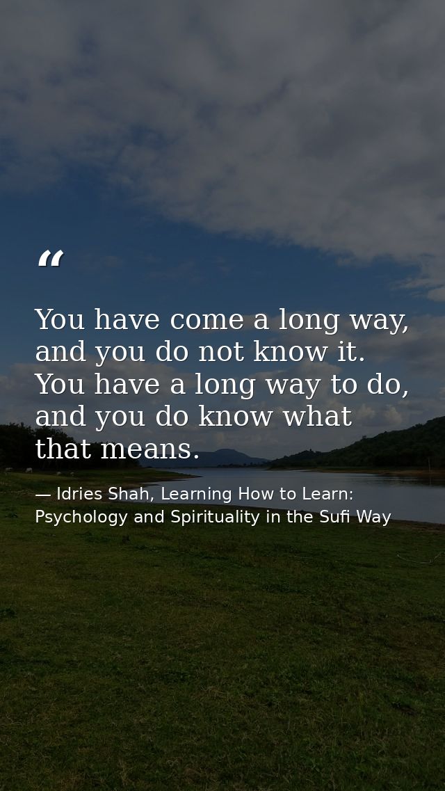 You have come a long way, and you do not know it. You have a long way to do, and you do know what that means. — Idries Shah, Learning How to Learn: Psychology and Spirituality in the Sufi Way