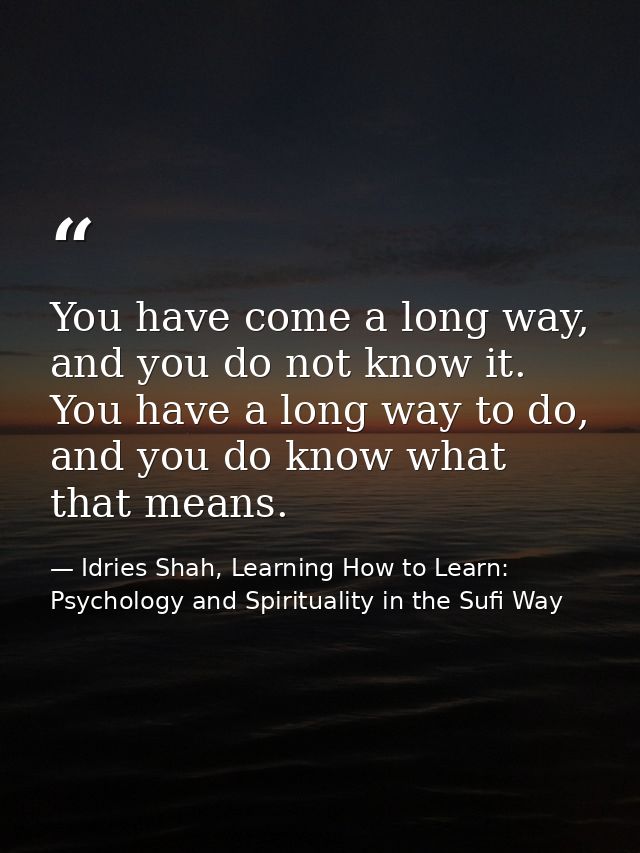 You have come a long way, and you do not know it. You have a long way to do, and you do know what that means. — Idries Shah, Learning How to Learn: Psychology and Spirituality in the Sufi Way