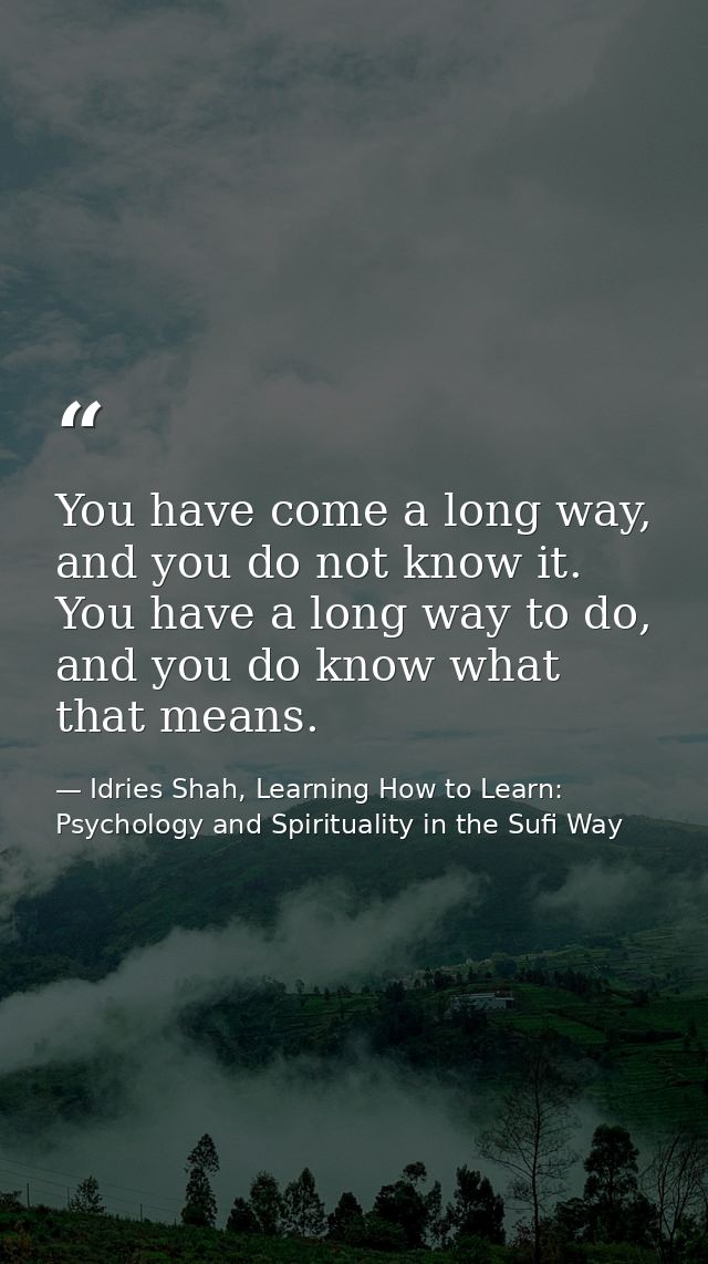 You have come a long way, and you do not know it. You have a long way to do, and you do know what that means. — Idries Shah, Learning How to Learn: Psychology and Spirituality in the Sufi Way