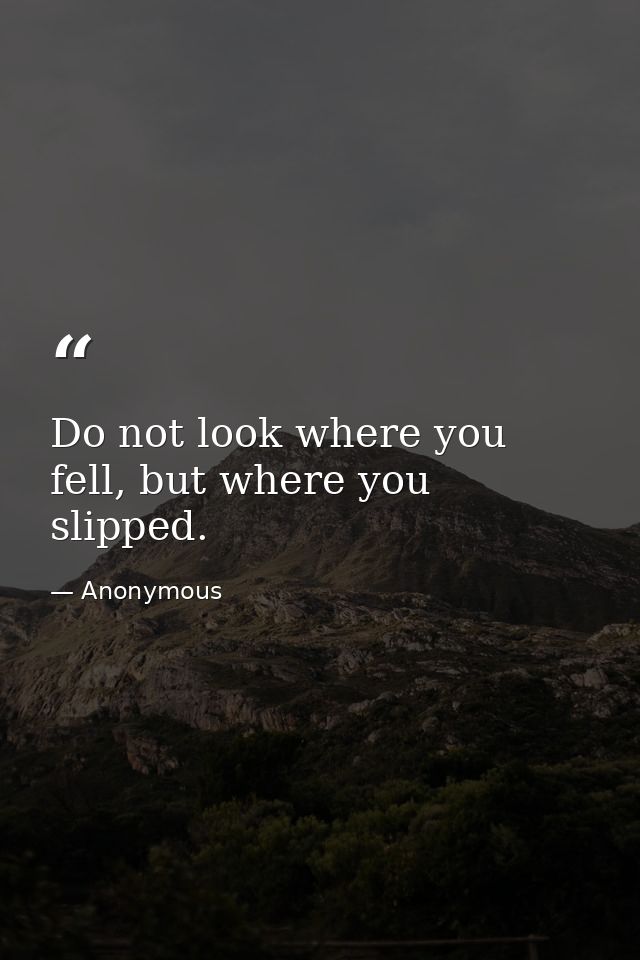 Do not look where you fell, but where you slipped. — Anonymous