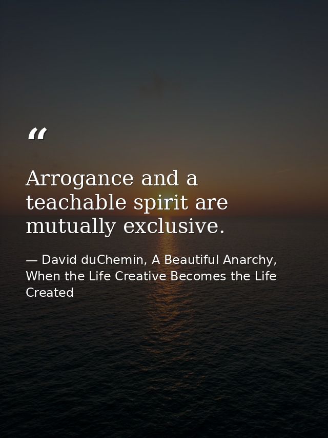 Arrogance and a teachable spirit are mutually exclusive. — David duChemin, A Beautiful Anarchy, When the Life Creative Becomes the Life Created