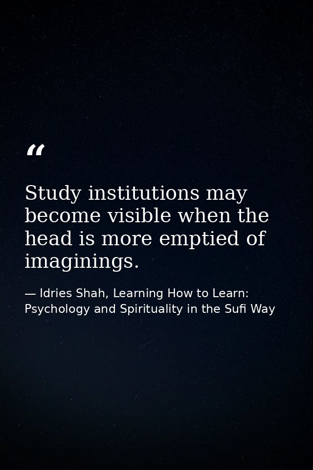 Study institutions may become visible when the head is more emptied of imaginings. — Idries Shah, Learning How to Learn: Psychology and Spirituality in the Sufi Way