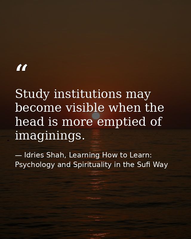 Study institutions may become visible when the head is more emptied of imaginings. — Idries Shah, Learning How to Learn: Psychology and Spirituality in the Sufi Way