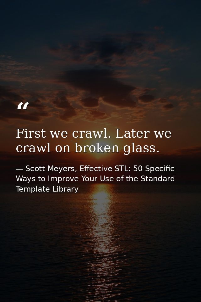 First we crawl. Later we crawl on broken glass. — Scott Meyers, Effective STL: 50 Specific Ways to Improve Your Use of the Standard Template Library