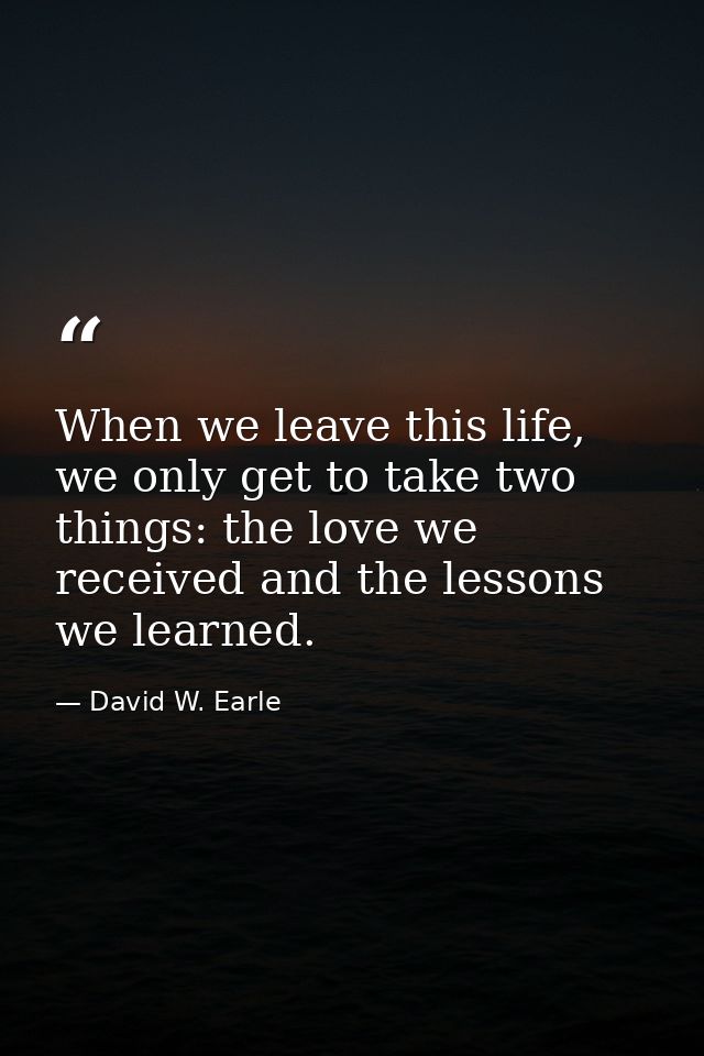 When we leave this life, we only get to take two things: the love we received and the lessons we learned. — David W. Earle